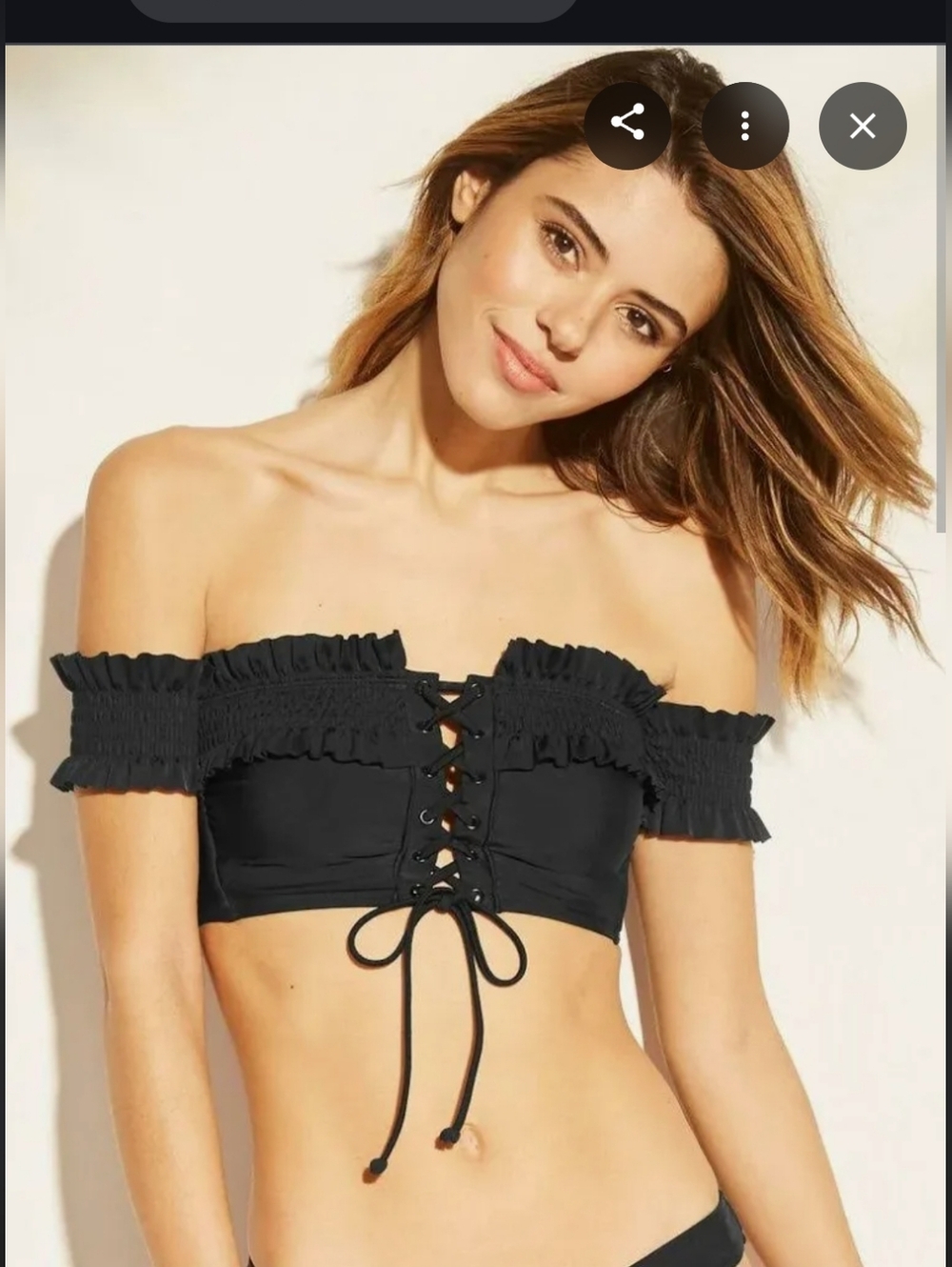NWT Black Off-Shoulder Lace-Up Corset Bikini Ruffle Swim Top Xhilaration S & M
